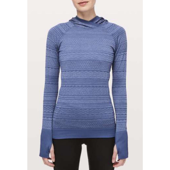Lululemon Rest Less Hoodie Size 6 Long Sleeve Pullover Top Gatsby Blue Seamless - Picture 1 of 9